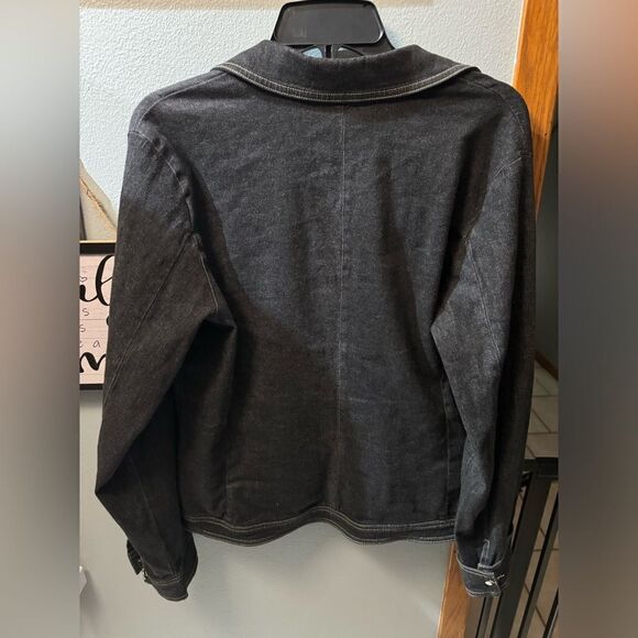 Ann Taylor Loft Zip Up Triangle Collar Jean Jacket Women's Size 14 - Picture 3 of 8